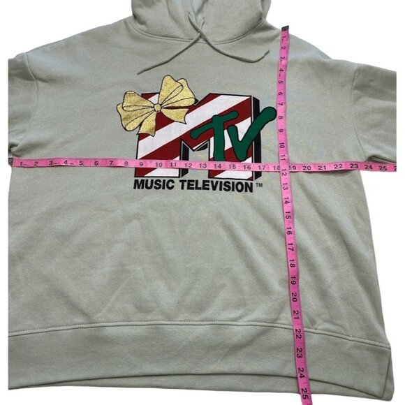 MTV Hoodie Sweatshirt Top Women's XL Green Seasonal‎ Holiday Drawstring NEW - Picture 3 of 9